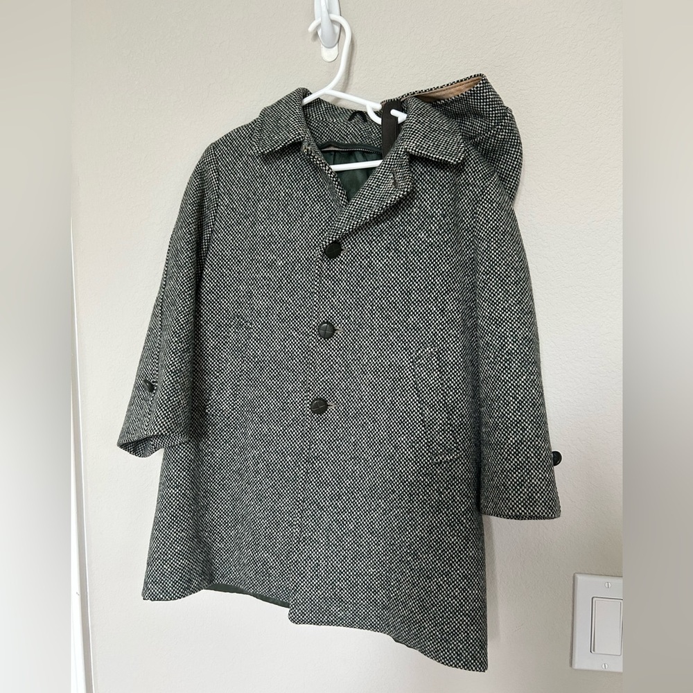 Little Folks Vintage Gray Herringbone Button-Up Coat & Hat